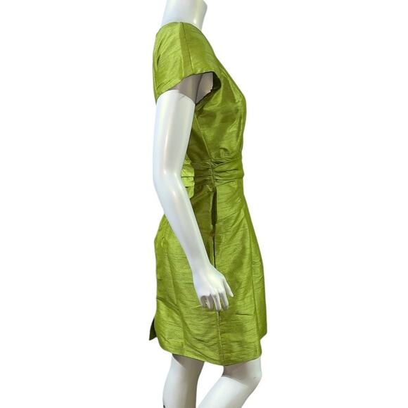 1950s Vintage Lime Green Silk Shantung Cocktail Dress Custom w/ Pockets Size 4-6 - Picture 5 of 10